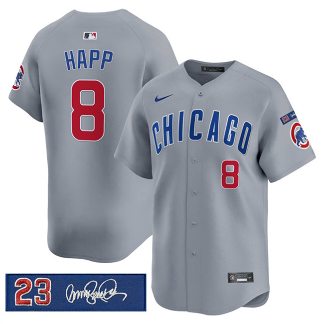 Men's Chicago Cubs #8 lan Happ Gray 'Ryne Sandberg Tribute' Vapor Limited V3 Stitched Baseball Jersey Men's Chicago Cubs #8 lan Happ Gray 'Ryne Sandberg Tribute' Vapor Limited V3 Stitched Baseball Jersey