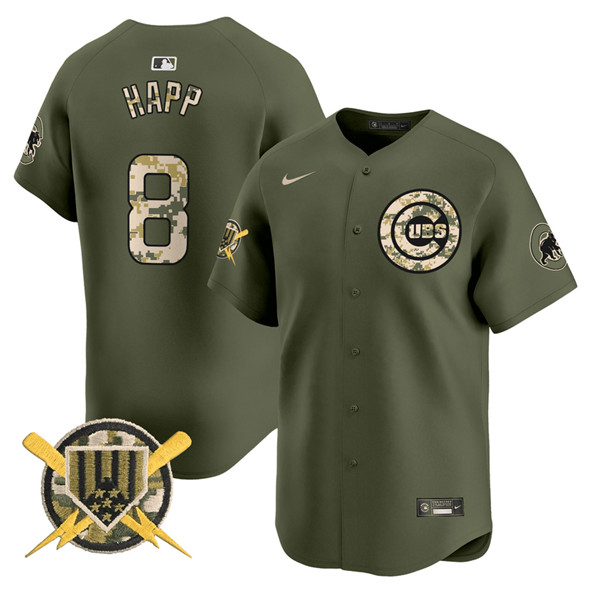 Men's Chicago Cubs #8 lan Happ Green Armed Forces Day Vapor Limited Stitched Baseball Jersey Men's Chicago Cubs #8 lan Happ Green Armed Forces Day Vapor Limited Stitched Baseball Jersey