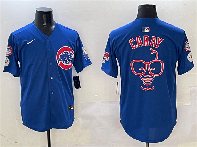 Men's Chicago Cubs Royal Harry Caray 'Holy Cow' Patch Limited Stitched Baseball Jersey