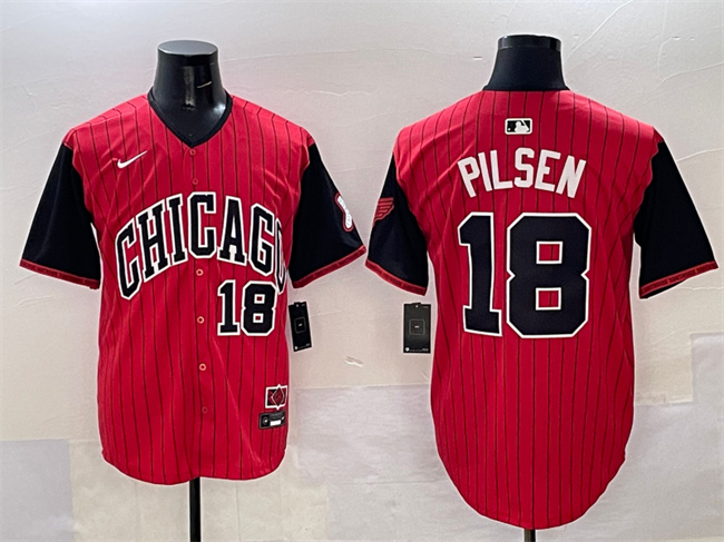 Men's Chicago White Sox #18 Pilsen Red Black 2025 City Connect Limited Stitched Baseball Jersey Men's Chicago White Sox #18 Pilsen Red Black 2025 City Connect Limited Stitched Baseball Jersey