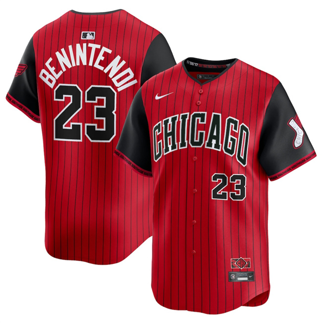 Men's Chicago White Sox #23 Andrew Benintendi Red Black 2025 City Connect Limited Stitched Baseball Jersey Men's Chicago White Sox #23 Andrew Benintendi Red Black 2025 City Connect Limited Stitched Baseball Jersey