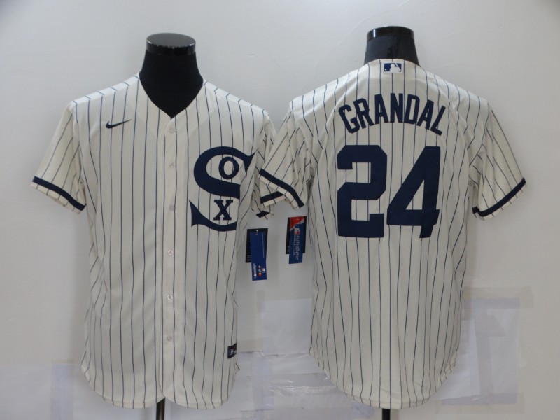Men's Chicago White Sox #24 Yasmani Grandal 2021 Cream Navy Field of Dreams Name Flex Base Stitched Jersey Men's Chicago White Sox #24 Yasmani Grandal 2021 Cream Navy Field of Dreams Name Flex Base Stitched Jersey