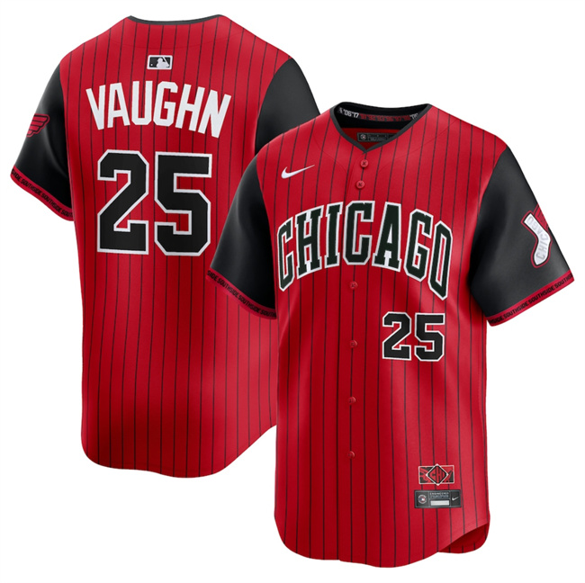 Men's Chicago White Sox #25 Andrew Vaughn Red Black 2025 City Connect Limited Stitched Baseball Jersey Men's Chicago White Sox #25 Andrew Vaughn Red Black 2025 City Connect Limited Stitched Baseball Jersey