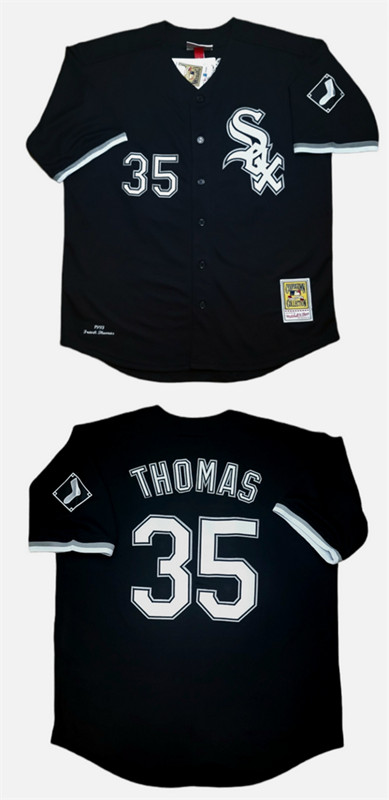 Men's Chicago White Sox #35 Frank Thomas Black With Patch 1993 Throwback Stitched Baseball Jersey Men's Chicago White Sox #35 Frank Thomas Black With Patch 1993 Throwback Stitched Baseball Jersey