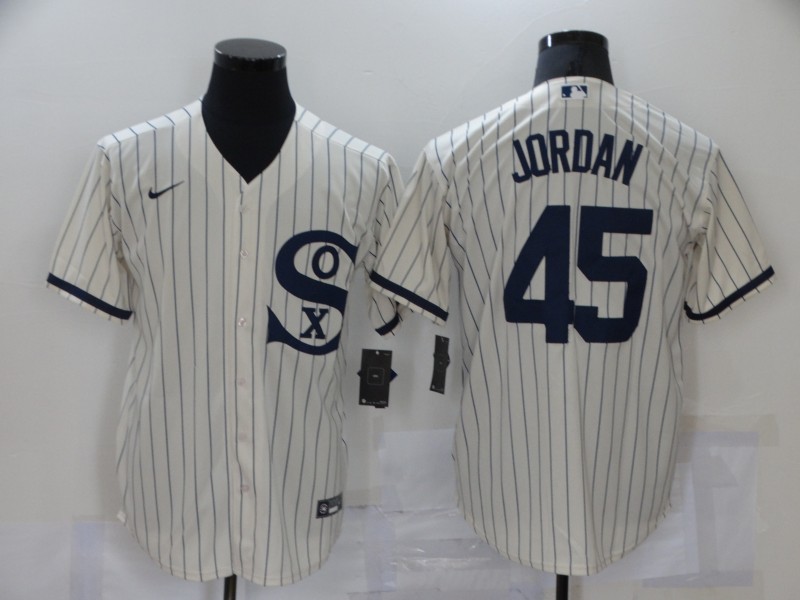 Men's Chicago White Sox #45 Michael Jordan 2021 Cream Navy Field of Dreams Name Flex Base Stitched Jersey Men's Chicago White Sox #45 Michael Jordan 2021 Cream Navy Field of Dreams Name Flex Base Stitched Jersey