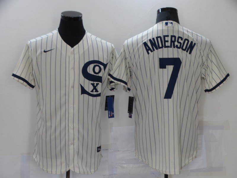 Men's Chicago White Sox #7 Tim Anderson 2021 Cream Navy Field of Dreams Name Flex Base Stitched Jersey Men's Chicago White Sox #7 Tim Anderson 2021 Cream Navy Field of Dreams Name Flex Base Stitched Jersey