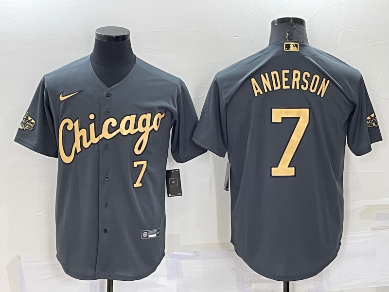 Men's Chicago White Sox #7 Tim Anderson 2022 All-Star Charcoal Cool Base Stitched Baseball Jersey Men's Chicago White Sox #7 Tim Anderson 2022 All-Star Charcoal Cool Base Stitched Baseball Jersey