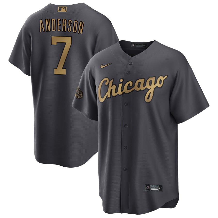 Men's Chicago White Sox #7 Tim Anderson 2022 All-Star Charcoal Cool Base Stitched Baseball Jersey Men's Chicago White Sox #7 Tim Anderson 2022 All-Star Charcoal Cool Base Stitched Baseball Jersey