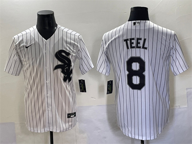 Men's Chicago White Sox #8 Kyle Teel White Cool Base Stitched Baseball Jersey Men's Chicago White Sox #8 Kyle Teel White Cool Base Stitched Baseball Jersey