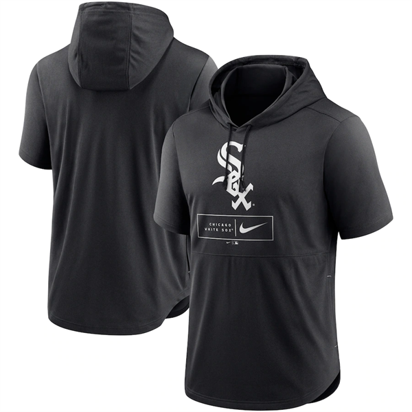 Men's Chicago White Sox Black Short Sleeve Pullover Hoodies