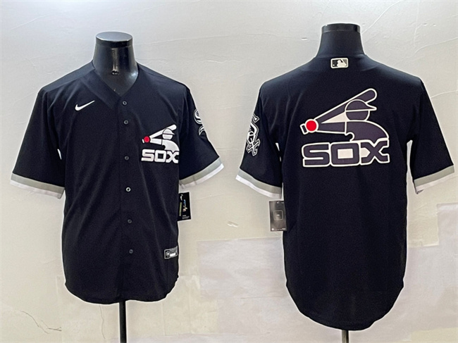 Men's Chicago White Sox Black Team Big Logo Cool Base Stitched Jersey 1 Men's Chicago White Sox Black Team Big Logo Cool Base Stitched Jersey 1