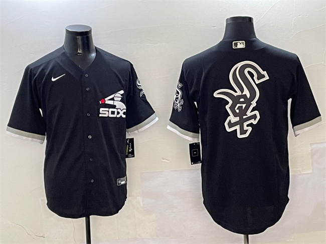 Men's Chicago White Sox Black Team Big Logo Cool Base Stitched Jersey Men's Chicago White Sox Black Team Big Logo Cool Base Stitched Jersey