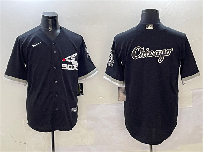 Men's Chicago White Sox Black Team Big Logo Cool Base Stitched Jersey 2 Men's Chicago White Sox Black Team Big Logo Cool Base Stitched Jersey 2