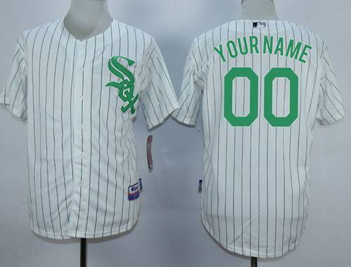 Men's Chicago White Sox Customized White With Green Pinstripe Jersey Men's Chicago White Sox Customized White With Green Pinstripe Jersey