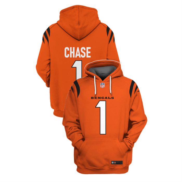 Men's Cincinnati Bengals #1 Ja'Marr Chase 2021 Orange Pullover Hoodie Men's Cincinnati Bengals #1 Ja'Marr Chase 2021 Orange Pullover Hoodie