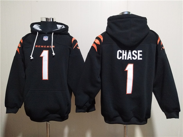 Men's Cincinnati Bengals #1 Ja'Marr Chase Black Pullover Hoodie Men's Cincinnati Bengals #1 Ja'Marr Chase Black Pullover Hoodie