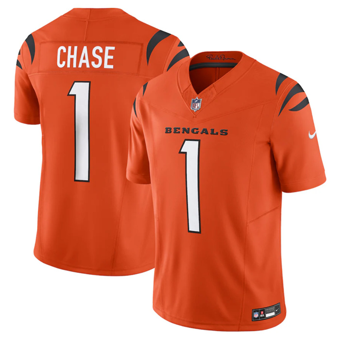 Men's Cincinnati Bengals #1 Ja'Marr Chase Orange 2023 F.U.S.E. Vapor Untouchable Limited Stitched Jersey Men's Cincinnati Bengals #1 Ja'Marr Chase Orange 2023 F.U.S.E. Vapor Untouchable Limited Stitched Jersey