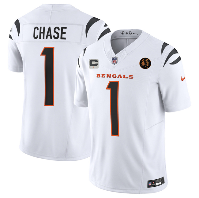 Men's Cincinnati Bengals #1 Ja'Marr Chase White 2023 F.U.S.E. With John Madden Patch And 1-Star C Patch Vapor Limited Stitched Football Jersey