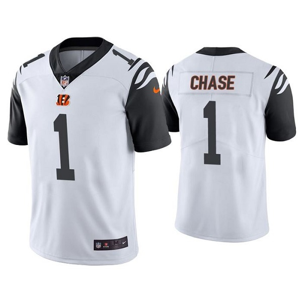 Men's Cincinnati Bengals #1 Ja'Marr Chase White Color Rush Stitched Jersey Men's Cincinnati Bengals #1 Ja'Marr Chase White Color Rush Stitched Jersey