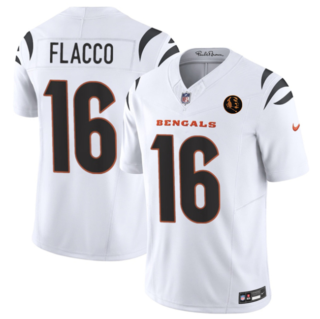 Men's Cincinnati Bengals #16 Joe Flacco White 2023 F.U.S.E. With John Madden Patch Vapor Limited Stitched Football Jersey