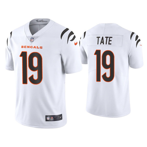 Men's Cincinnati Bengals #19 Auden Tate 2021 White Vapor Untouchable Limited Stitched Jersey Men's Cincinnati Bengals #19 Auden Tate 2021 White Vapor Untouchable Limited Stitched Jersey