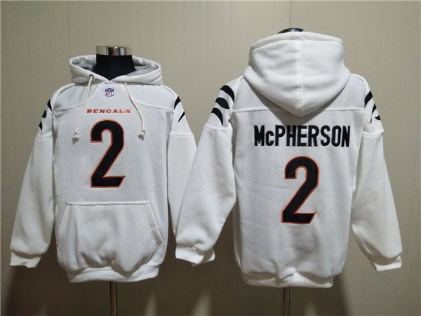 Men's Cincinnati Bengals #2 Evan McPherson White Pullover Hoodie Men's Cincinnati Bengals #2 Evan McPherson White Pullover Hoodie