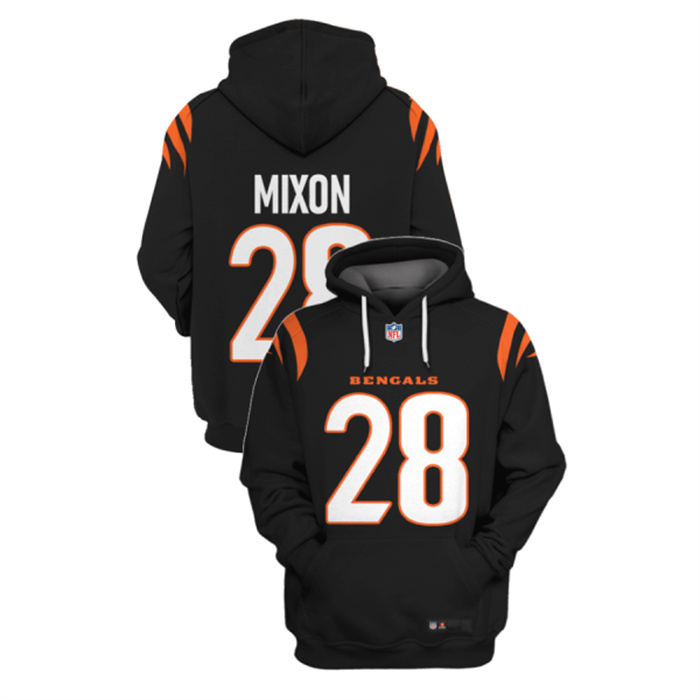 Men's Cincinnati Bengals #28 Joe Mixon 2021 Black Pullover Hoodie Men's Cincinnati Bengals #28 Joe Mixon 2021 Black Pullover Hoodie