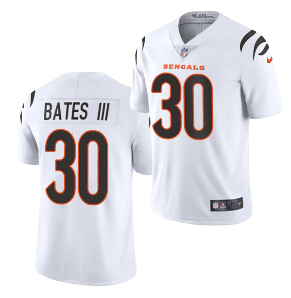 Men's Cincinnati Bengals #30 Jessie Bates III 2021 New White Vapor Untouchable Limited Stitched Jersey Men's Cincinnati Bengals #30 Jessie Bates III 2021 New White Vapor Untouchable Limited Stitched Jersey