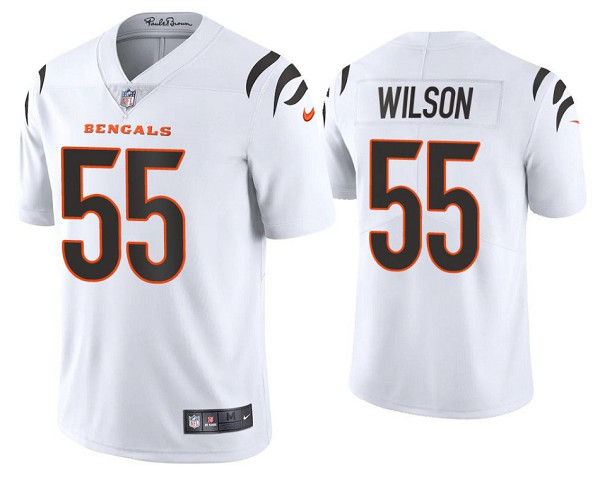Men's Cincinnati Bengals #55 Logan Wilson 2021 White Vapor Untouchable Limited Stitched Jersey Men's Cincinnati Bengals #55 Logan Wilson 2021 White Vapor Untouchable Limited Stitched Jersey
