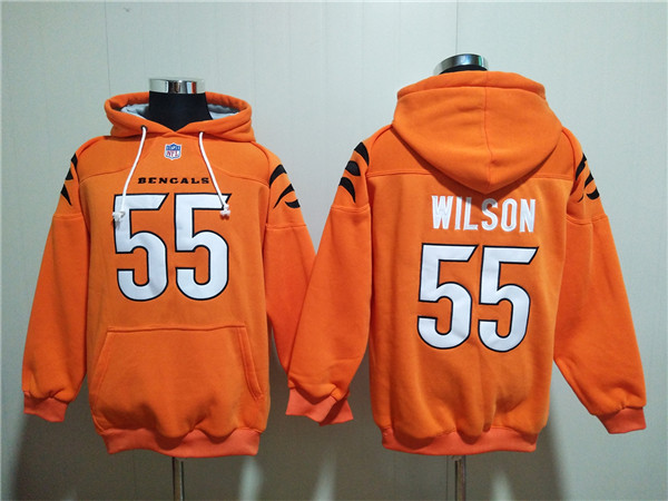 Men's Cincinnati Bengals #55 Logan Wilson Orange Pullover Hoodie Men's Cincinnati Bengals #55 Logan Wilson Orange Pullover Hoodie