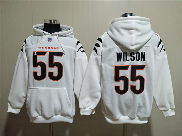 Men's Cincinnati Bengals #55 Logan Wilson White Pullover Hoodie Men's Cincinnati Bengals #55 Logan Wilson White Pullover Hoodie