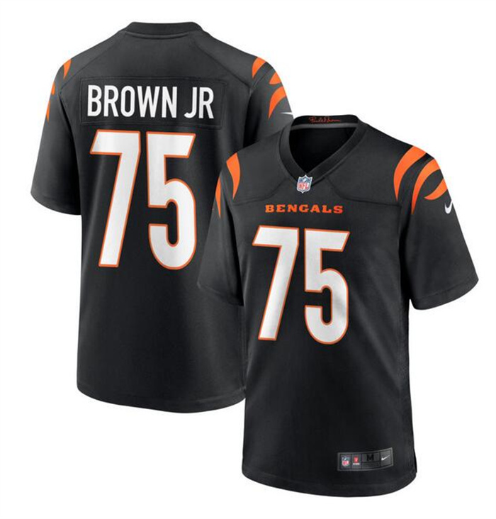 Men's Cincinnati Bengals #75 Orlando Brown Jr. Black Stitched Game Jersey Men's Cincinnati Bengals #75 Orlando Brown Jr. Black Stitched Game Jersey