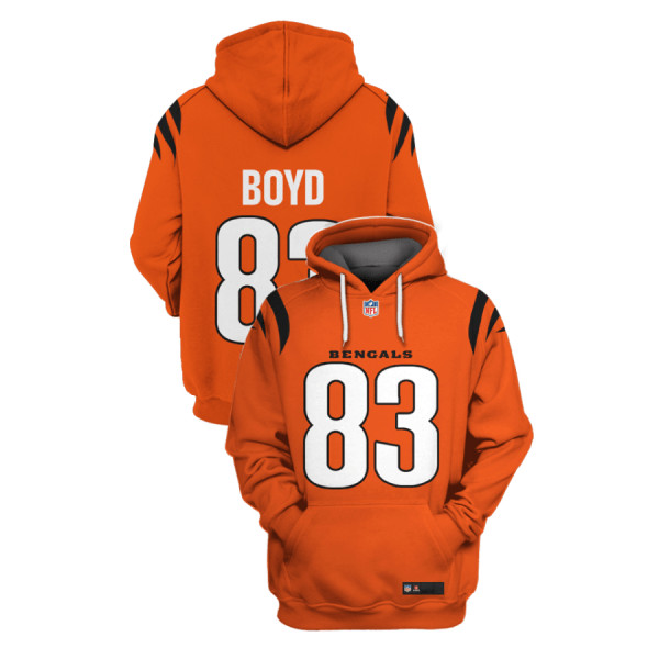 Men's Cincinnati Bengals #83 Tyler Boyd 2021 Orange Pullover Hoodie Men's Cincinnati Bengals #83 Tyler Boyd 2021 Orange Pullover Hoodie