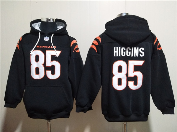 Men's Cincinnati Bengals #85 Tee Higgins Black Pullover Hoodie Men's Cincinnati Bengals #85 Tee Higgins Black Pullover Hoodie