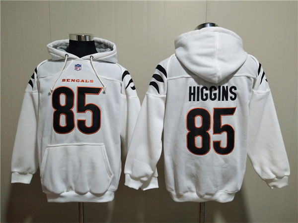 Men's Cincinnati Bengals #85 Tee Higgins White Pullover Hoodie Men's Cincinnati Bengals #85 Tee Higgins White Pullover Hoodie