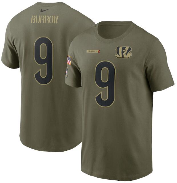 Men's Cincinnati Bengals #9 Joe Burrow 2021 Olive Salute To Service Legend Performance T-Shirt Men's Cincinnati Bengals #9 Joe Burrow 2021 Olive Salute To Service Legend Performance T-Shirt
