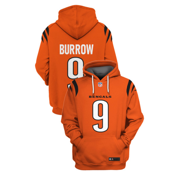 Men's Cincinnati Bengals #9 Joe Burrow 2021 Orange Pullover Hoodie Men's Cincinnati Bengals #9 Joe Burrow 2021 Orange Pullover Hoodie
