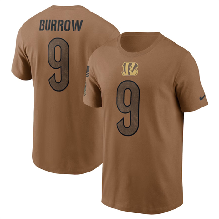 Men's Cincinnati Bengals #9 Joe Burrow 2023 Brown Salute To Service Name & Number T-Shirt Men's Cincinnati Bengals #9 Joe Burrow 2023 Brown Salute To Service Name & Number T-Shirt