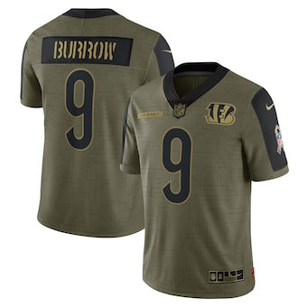 Men's Cincinnati Bengals #9 Joe Burrow Nike Olive 2021 Salute To Service Limited Player Jersey Men's Cincinnati Bengals #9 Joe Burrow Nike Olive 2021 Salute To Service Limited Player Jersey