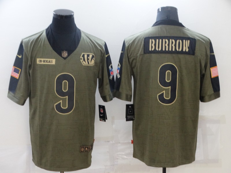 Men's Cincinnati Bengals #9 Joe Burrow Nike Olive 2021 Salute To Service Limited Player Jersey Men's Cincinnati Bengals #9 Joe Burrow Nike Olive 2021 Salute To Service Limited Player Jersey