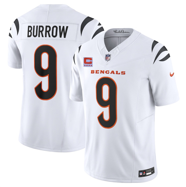 Men's Cincinnati Bengals #9 Joe Burrow White 2025 F.U.S.E. With 4-Star C Patch Vapor Untouchable Limited Stitched Football Jersey