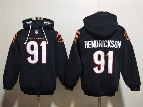 Men's Cincinnati Bengals #91 Trey Hendrickson Black Pullover Hoodie Men's Cincinnati Bengals #91 Trey Hendrickson Black Pullover Hoodie