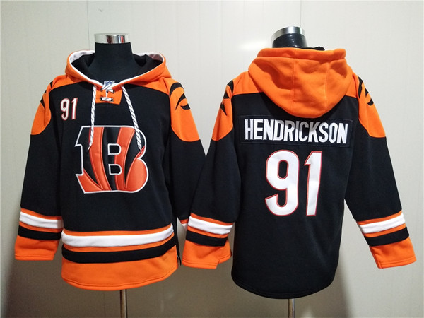 Men's Cincinnati Bengals #91 Trey Hendrickson Orange Black Ageless Must-Have Lace-Up Pullover Hoodie Men's Cincinnati Bengals #91 Trey Hendrickson Orange Black Ageless Must-Have Lace-Up Pullover Hoodie