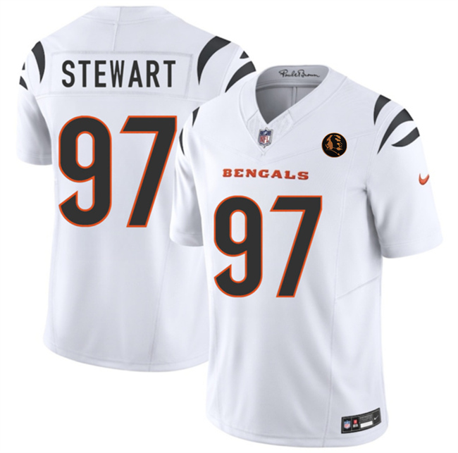 Men's Cincinnati Bengals #97 Shemar Stewart White 2023 F.U.S.E. With John Madden Patch Vapor Limited Stitched Football Jersey