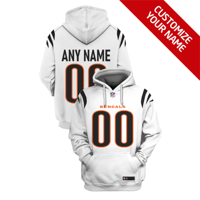 Men's Cincinnati Bengals Active Player Custom 2021 White Pullover Hoodie Men's Cincinnati Bengals Active Player Custom 2021 White Pullover Hoodie