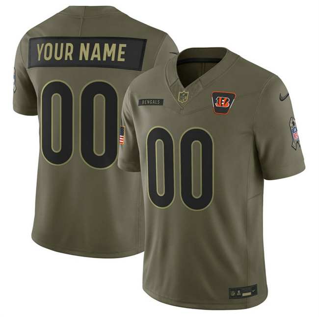Men's Cincinnati Bengals Active Player Custom Olive 2025 F.U.S.E. Salute to Service Limited Stitched Football Jersey