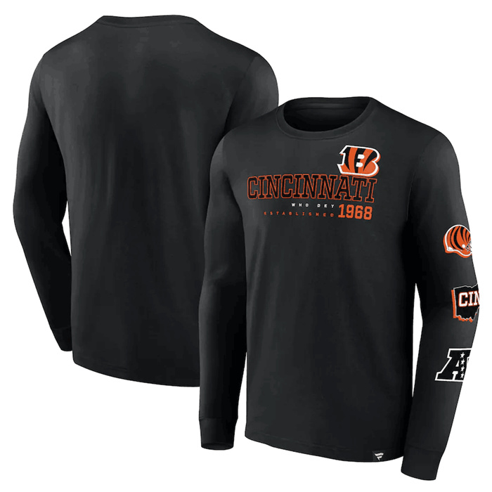 Men's Cincinnati Bengals Black High Whip Pitcher Long Sleeve T-Shirt Men's Cincinnati Bengals Black High Whip Pitcher Long Sleeve T-Shirt