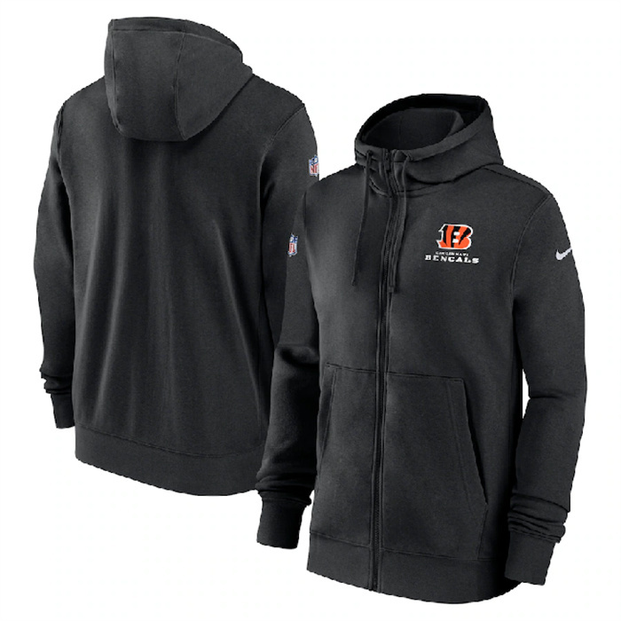 Men's Cincinnati Bengals Black Sideline Club Performance Full-Zip Hoodie Men's Cincinnati Bengals Black Sideline Club Performance Full-Zip Hoodie