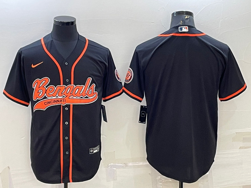 Men's Cincinnati Bengals Blank Black With Patch Cool Base Stitched Baseball Jersey Men's Cincinnati Bengals Blank Black With Patch Cool Base Stitched Baseball Jersey