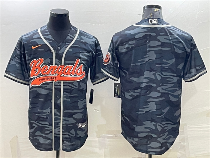 Men's Cincinnati Bengals Blank Grey Camo With Patch Cool Base Stitched Baseball Jersey Men's Cincinnati Bengals Blank Grey Camo With Patch Cool Base Stitched Baseball Jersey